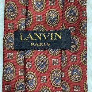 Vintage Lanvin Men’s Red Geometric 100% Silk Tie